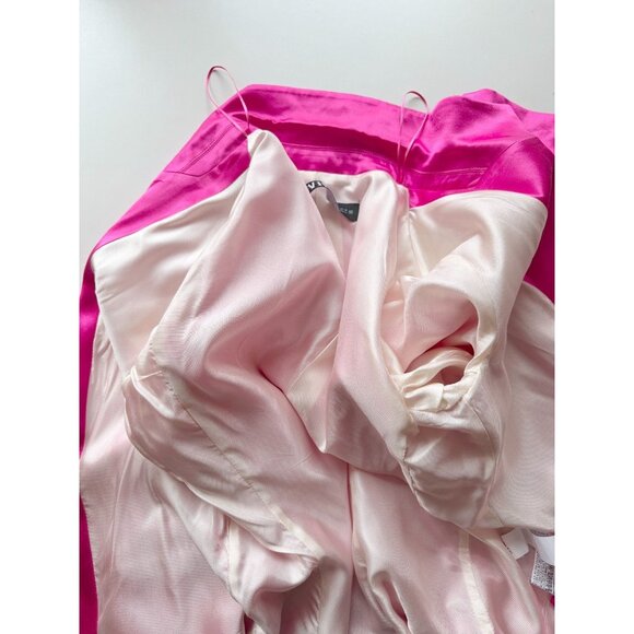 ZARA Hot Pink Satin Waist Tie Oversized Single Breasted Blazer Jacket, Size L - Picture 12 of 15